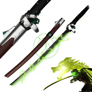 Swords and more Overwatch - Dragon Blade Genji Schwert, Samuraischwerter, Karbonstahl, Katanaschwert mit Scheide, 104 cm Gesamtlänge, Overwatch Genjis Schwert für Gamer & Fans