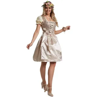 dressforfun Dirndl Mini-Dirndl, tailliert, Glanz-/Glitzeroptik, passende Schürze (Trachtenkleid, Konfektionsgröße XXL, beige) Reißverschluss rechts, Pailletten oben, Schnürung mit filigranen Ösen beige XXL