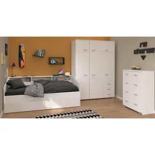 Parisot Meuble Kinderzimmer, Weiß, Holz, 5 Fächer, 9 Schubladen, Rechteckig, 206x203x113 cm, Kinderzimmer & Jugendzimmer, Jugendmöbel, Komplette Kinderzimmer & Jugendzimmer