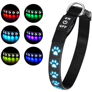 LED Leuchthalsband Hund,Leuchthalsband für Hunde Aufladbar,Hundehalsband Leuchtend Halsband für Hunde Einstellbare Größe Sicherheit,7 Farbwechsel M