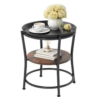 YITAHOME Runder Beistelltisch 60 x 60 cm rustikales Braun