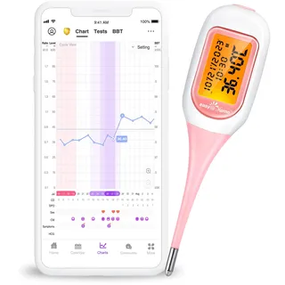 Basalthermometer Fruchtbarkeitsthermometer Bluetooth zur Zykluskontrolle/Kinderwunsch mit Premom APP von Easy@Home, Thermometer mit Auto BBT Sync, Oranger Hintergrundbeleuchtung LCD-Anzeige, BT-A31