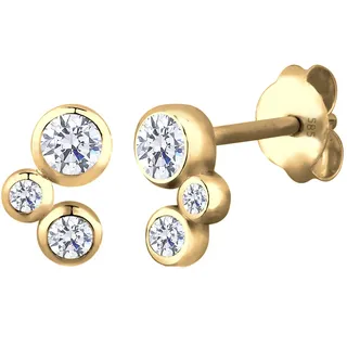 Elli PREMIUM Ohrringe Damen Ohrstecker Edel Geo mit Zirkonia Kristalle aus 585 Gelbgold