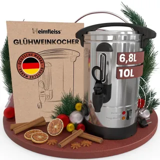 Heimfleiss® Glühweinkocher 6,8L aus Edelstahl | 1500W Einkochautomat für Glühwein, Punsch & Wasser | Glühweintopf mit Hahn, Thermostat & Überhitzungsschutz | Heissgetränkespender Heißgetränkeautomat