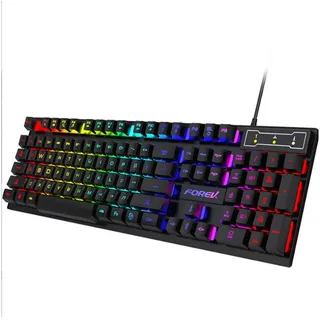 KINSI Mechanische Gaming-Tastatur mit RGB-Beleuchtung & 104 Tasten Gaming-Tastatur (Kabelgebunden, Anti-Ghosting, Beleuchtete Tasten) schwarz