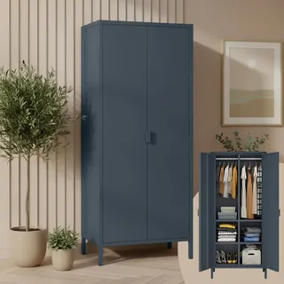 skølm Ituri Metallschrank Anthrazit – Kleiderschrank mit 6 Fächern & 2 Kleiderstangen – Garderobenschrank Flur 80 cm breit – Schlafzimmerschrank Industrial Style – Stahlschrank für Wohnzimmer & Büro