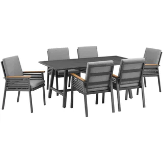 Konifera Garten-Essgruppe KONIFERA "Edessa, TOPSELLER", braun (dunkelgrau, braun, anthrazit,), Aluminium, Sitzmöbel-Sets, Tischplatte aus Alu-Lamellen,Armlehne mit Seilgeflecht&Noonwood-Latten