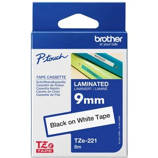 Brother TZe-221 laminiert schwarz auf weiß 0,9cm x 8m