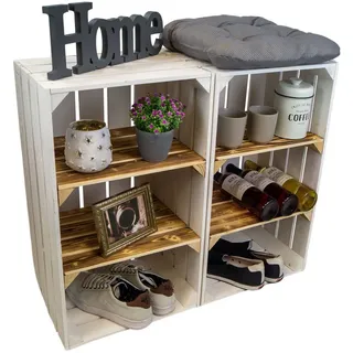 Allzweckkiste 2er set grosses Obstkistenregal "WILLI" weiß mit zwei Mittelbrettern (Spar-Set)