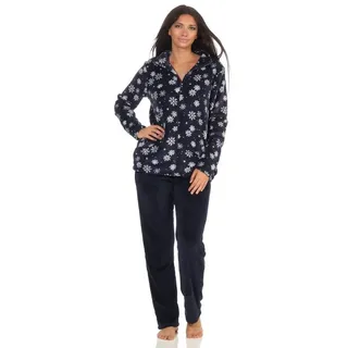 normann NORMANN-Wäschefabrik Wunderschöner Damen Hausanzug aus Coralfleece in winterlichem Design - 291 216 97 951, Farbe:Marine, Größe2:48/50 - 48