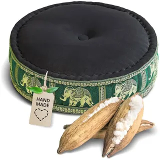 Livasia Meditationskissen Zafukissen groß (Deluxe) - 45x15cm, Kapok, vegan, handgefertigt grün|schwarz