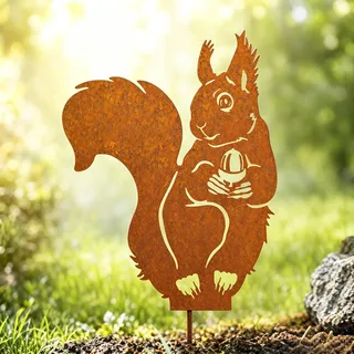 JACKANNA Gartendeko Eichhörnchen Deko Rost deko für Garten Gartendeko für Draußen Wetterfest,Herbstdeko Eichhörnchen Metall Roststecker Edelrost Beetstecker Terrasse Balkon