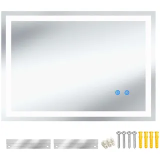 Tectake tectake® Rechteckiger LED Spiegel mit Touchschalter, 3 Lichtfarben Dimmbar,