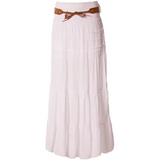 FASHION YOU WANT Damen Sommer Rock Größe 34/36 bis Größe 50/52 verfügbar Langer Maxirock Strandrock Sommerock lang Gürtel Amber Boho Retro Maxirock (42/44, weiß) - 42-44