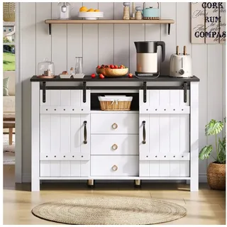 IDEASY Sideboard Sideboard 120cm weiß, Schiebetüren & 3 Schubladen weiß