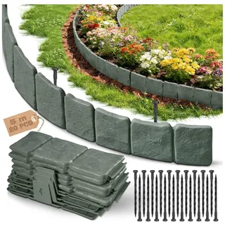 Rasenkante Kunststoff, Beeteinfassung Beetumrandung Kunststoff, Beetbegrenzung, Blumenbeet Umrandung, Mähkante, Gartenzaun, Flexible Rasenkanten, Verdickt Kleiner Zaun, Steinoptik - 5 m (Höhe:10 cm)