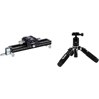 Rollei Makroschlitten, Stabiler Foto/Video Makro-Einstellschlitten für DSLR und System Foto-Kameras. Schwarz & Compact Traveler Mini M1 I Schwarz I Leichtes Mini-Reisestativ aus Aluminium