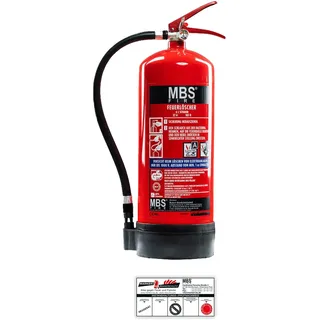 MBS-FIRE 6L Schaumfeuerlöscher - Feuerlöscher für einen sicheren Haushalt - Schaumlöscher mit Manometer inkl. Wandhalterung - inkl. Plakette, nach DIN EN 3, 27A 183B = 9LE