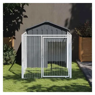 vidaXL Hundehütte mit Auslauf 117 x 201 x 123 cm Stahl Anthrazit
