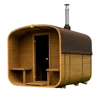 Gardj Fasssauna Garten Outdoor Sauna aus nordischer Fichte – Verschiedene Größen (2–6 Personen) – Wahlweise mit Holz- oder Elektroofen – Inkl. Zubehörset (240 cm, Quadratische, Holzofen)