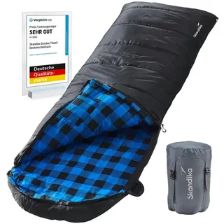Skandika Dundee Decken-Schlafsack, Luxus-Qualität, Baumwolle/Flanell Innenfutter, bis -20°C, 220x80 cm, koppelbar (Schwarz RV Links)