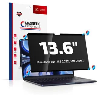 Fluflyer Magnetischer Blickschutzfilter Kompatibel Mit MacBook Air 13,6 Zoll (2022-2024, M2 M3), Abnehmbar Anti Glare Blickschutzfolie Sichtschutz für Mac Air 13" (A2681 A3113)