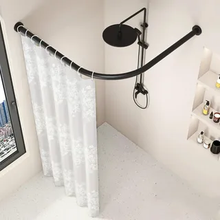 Duschvorhangstange ohne Bohren, L-Form, verstellbare Duschstange aus Edelstahl, Duschvorhangschienenhalterung, geeignet für Badezimmer und Ankleidezimmer (75-95 x 90-130 cm)