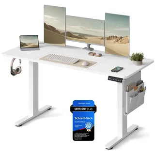 Songmics Höhenverstellbarer Schreibtisch 140 x 60 cm Wolkenweiß