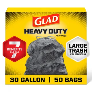 Glad ForceFlex Extra Strong Outdoor Drawstring Large Trash Bags, 30 Gallon, 50 Count by Glad