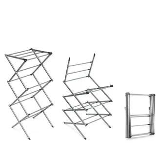 InnovaGoods - Zusammenklappbarer, ausziehbarer Metall-Wäscheständer, 3 Höhenstufen, 11 Stangen, Wasserfest, Leicht, Ohne Werkzeug montierbar, Eisen, Silber,