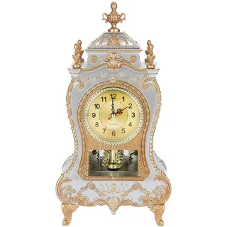 MOUMOUTEN Vintage Tischuhr, Vintage Tischuhr im europäischen Stil, antike Wanduhr mit Pendel und Glockenspiel für Heimdekoration(Weiß)