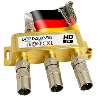 TronicXL 3fach gold Breitband Kabel Verteiler 3-Fach TV Sat Splitter BK CATV Kabelfernsehen Fernseher