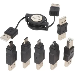 USB-Adapter-Set 7-teilig mit praktischer Aufrollbox, USB-Verlängerungskabel für den direkten Anschluss an einem USB-Gerät