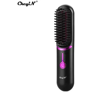 CkeyiN Elektrohaarbürste Kabelloser wiederaufladbarer beheizter Haarglättungskamm Negativ-Ionen-Technologie, 3 Temperaturstufen - Schwarz