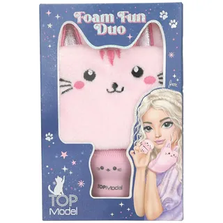DEPESCHE 13829 TOPModel - Waschhandschuh und Gesichtsschwamm Set Beauty and Me, in Rosa, mit Katzen Design, Schwamm zum Befüllen mit Lotion