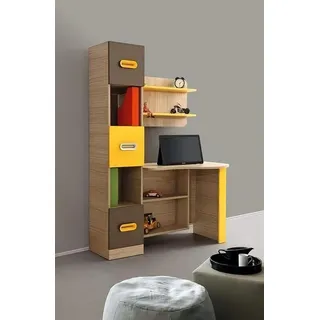 JV moebel Modernes Schreibtisch Design Regale Farbakzente Gelb Braun Büro Möbel Funktional | Gelb/Braun