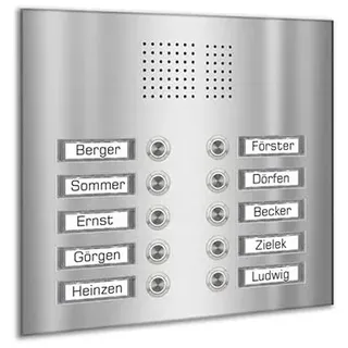 Mehrfamilienklingel Unterputz mit SPRECHSIEB und Namensschildern (10 Familien; zweireihig)