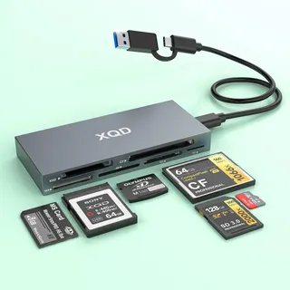 6-in-2 XQD Kartenlesegerät,Speicherkartenlesegerät für XQD Karten(Sony G/M/Lexar 2933x/1400x)SD/XD/CF/MS/TF,10 Gbit/s Lesegerät mit USB-C und USB-A Anschlüssen für Windows/Mac OS/Linux/Android Systeme