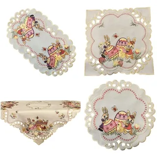 Westernlifestyle Tischdecke Osterdecke beige rosa Ostern Osterhasen Tischläufer Mitteldecke 60Ø