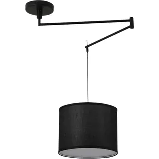BARCELONA LED Pendelleuchte Schwarz mit Gelenkarm E27 Stoffschirm, Deckenlampe Vintage Industrial Nordisch Minimalistisch, Schwenkbare Hängelampe für Schlafzimmer Wohnzimmer
