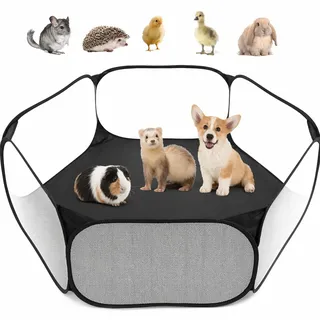 Laufstall für Kleintiere, Faltbar Käfig Zelt Kleintiergehege aus Mesh Kleintierkäfig Tragbar Atmungsaktiv und Transparent für Hasen Hühner Kätzchen Welpen Kaninchen Hamster Käfig Zelt Übungszaun