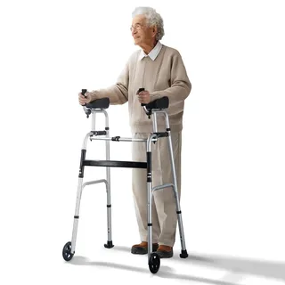 Vevor 2-in-1-Gehhilfe, zusammenklappbar, mit abnehmbaren Armlehnen, höhenverstellbar, zusammenklappbar, mit 5-Zoll-Vollrädern, leichtes Aluminium | Mobilitätshilfe mit Vorderrädern für ältere und behinderte Menschen, 204 kg