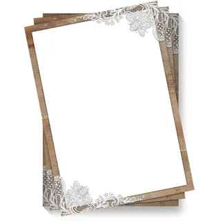 20 x Briefpapier Motivpapier DIN A4 Beidseitig Vollflächig - Rustikal mit weißer Spitze