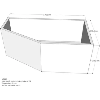 Badewannenträger passend für Riho Yukon links 160 × 90 × 48 cm