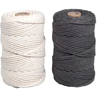 Rayher Makramee Garn Set 2 Spulen 2,2 mm ø 70 m grau und crème