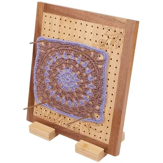 SUPERFINDINGS Häkel Blockierbrett Mit 30 Stäben Handgefertigte Strickholz Häkelzubehör 11x10 Zoll Quadratische Blockierbretter Mit 2 Halterung Häkelgeschenk Für Strick Und Häkelprojekte