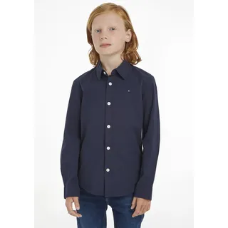 Langarmhemd TOMMY HILFIGER "SOLID STRETCH POPLIN SHIRT L/S" Gr. 12/152, N-Gr, blau (marine) Jungen Hemden Festliche