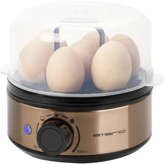 EMERIO elektrischer Eierkocher für 1-7 Eier | Kupfer Edition | manuelle Härtegradeinstellung/Timer | Signalton | Auto-Aus | Messbecher inkl. Eierstecher | Edelstahl | 400 Watt | EB-130299.2