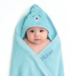 Gaosh Personalisiertes Baby Handtuch Kapuze mit Namen Badeponcho Baby Badetuch Weich und Bequem für Baby und Neugeborene Babygeschenk Geburtsgeschenk (Blau)