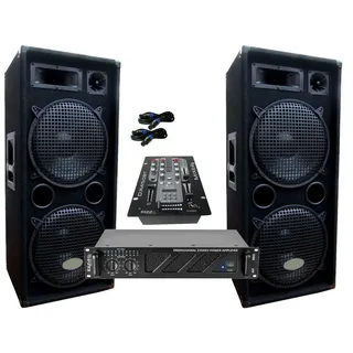 DSX PA Party DJ Disco Set Lautsprecher Mixer Bluetooth Verstärker 3000 Wat Party-Lautsprecher (1480.00 W) schwarz
